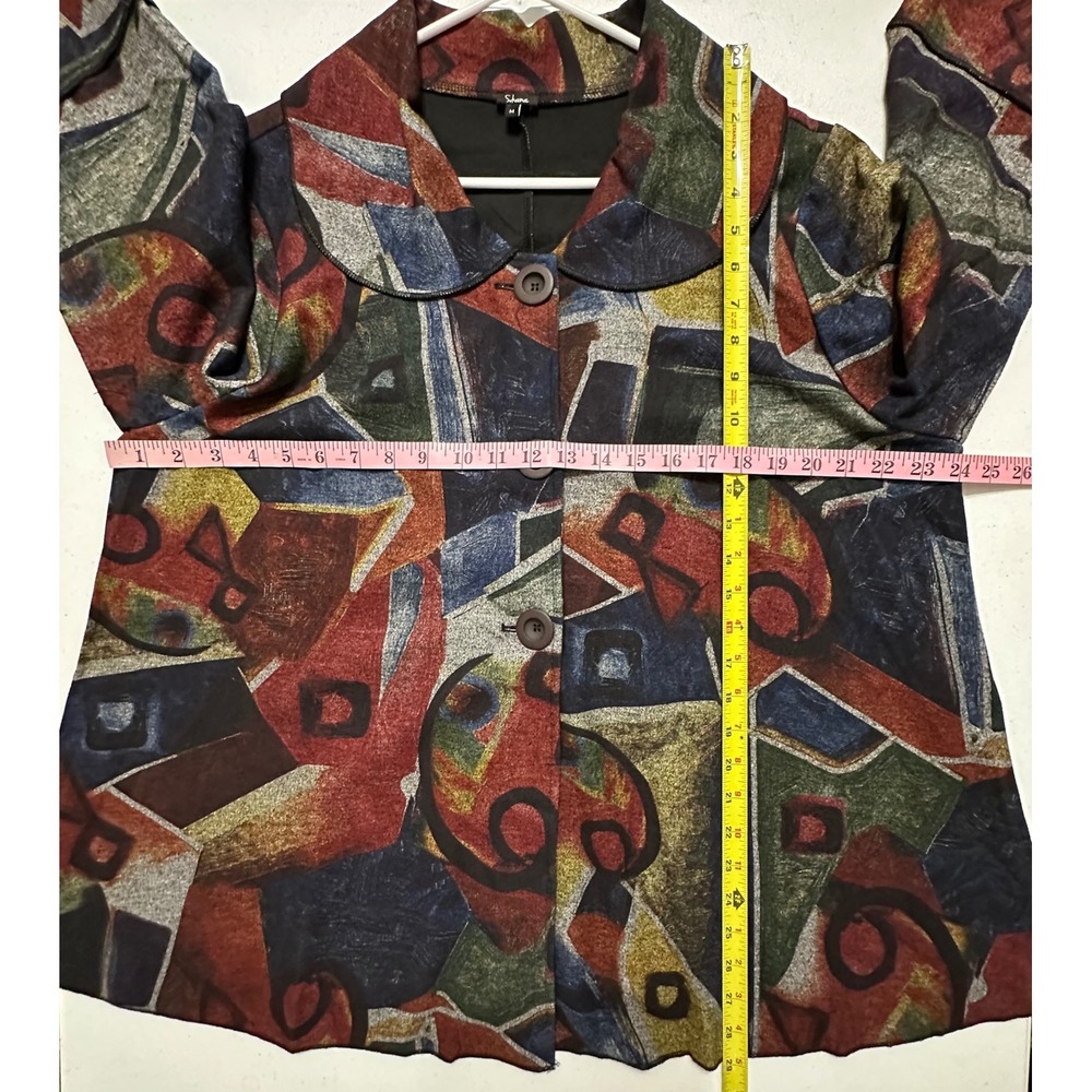 Shana Abstract Geometric Print Button Front Peter Pan Collar Jacket Multi M - Picture 5 of 5